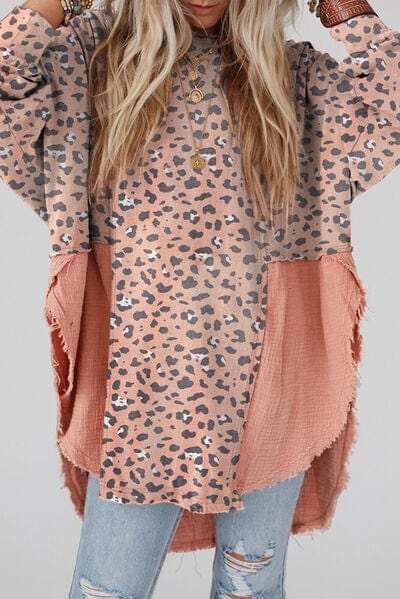 Textured Leopard Dropped Shoulder Blouse - Trendsi - Flyclothing LLC
