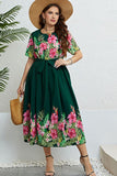 Floral Tie-Waist Round Neck Dress - Trendsi