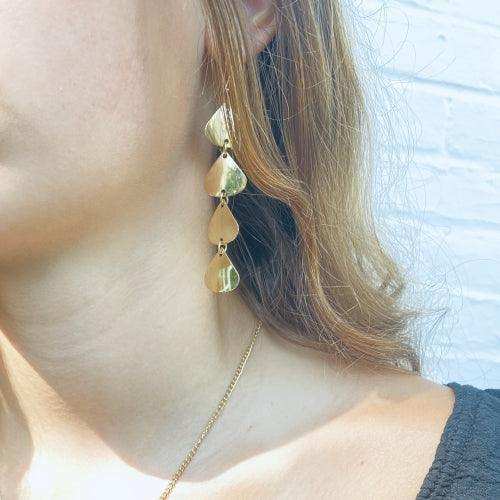 Geometric Tiered Brass Drop Earrings - Asha Handicrafts - Flyclothing LLC