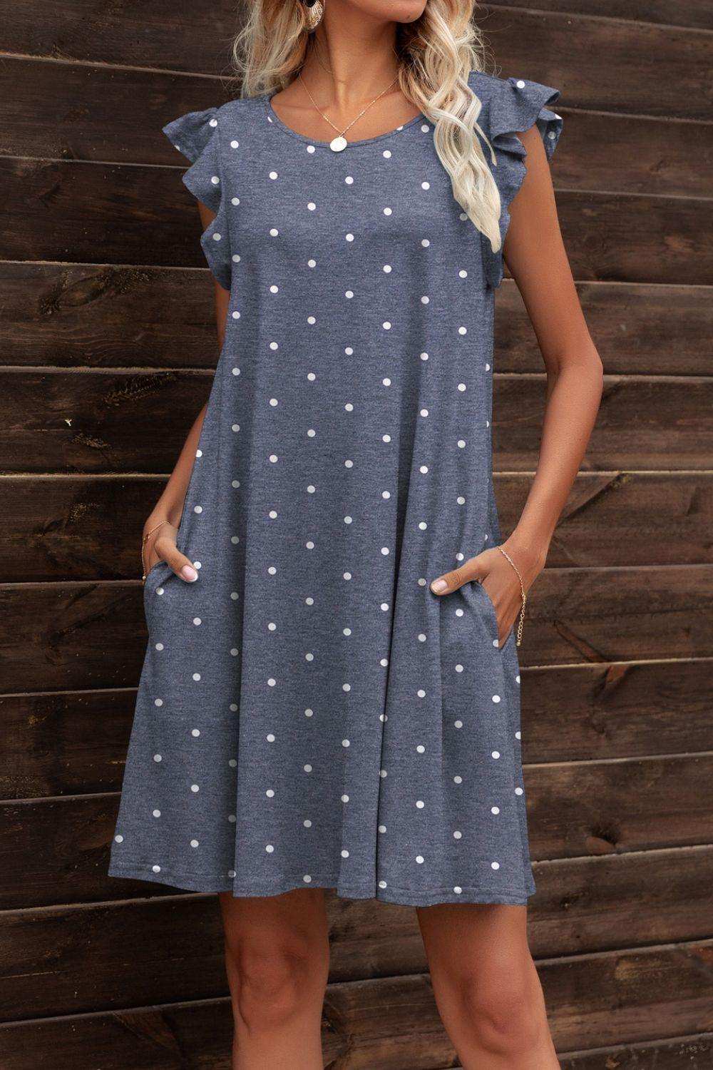 Butterfly Sleeve Round Neck Dress - Trendsi - Flyclothing LLC
