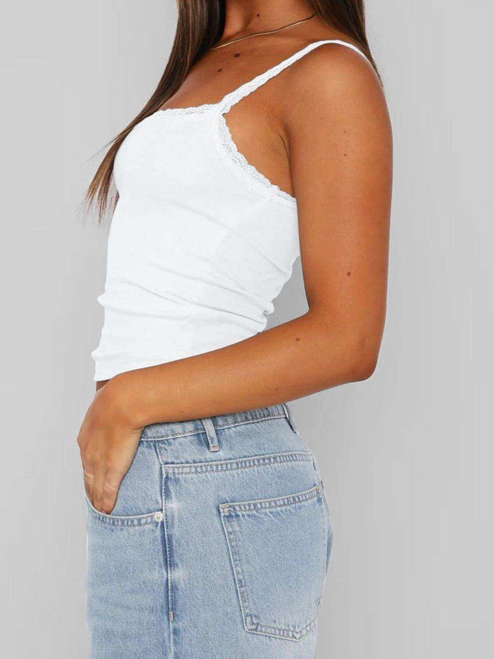 Lace Trim Straight Neck Cami - Trendsi - Flyclothing LLC