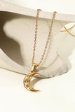 18K Gold Plated Inlaid Zircon Moon Pendant Necklace - Trendsi