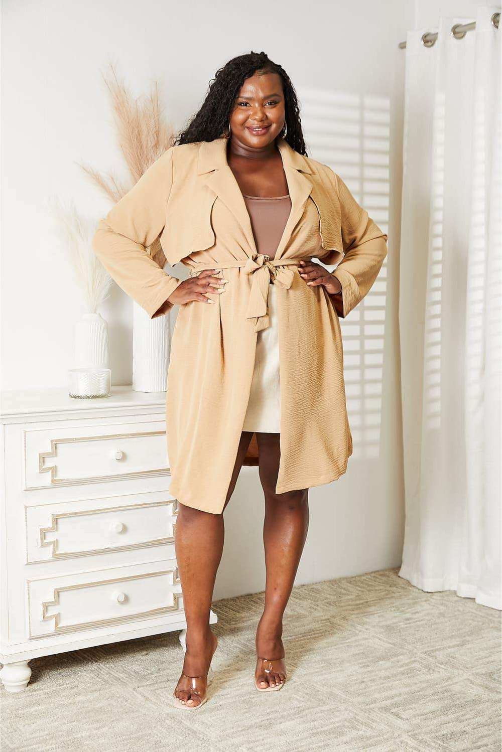Culture Code Full Size Tied Trench Coat with Pockets - Trendsi - Flyclothing LLC
