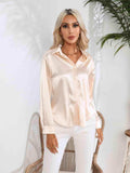 Collared Neck Buttoned Long Sleeve Shirt - Trendsi - Flyclothing LLC