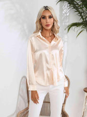 Collared Neck Buttoned Long Sleeve Shirt - Trendsi