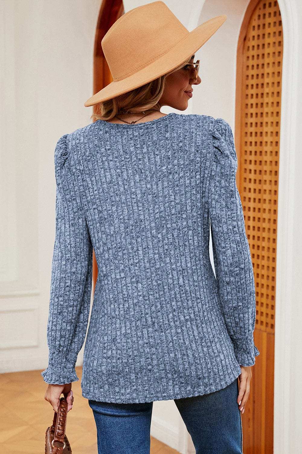 Square Neck Flounce Sleeve T-Shirt - Trendsi - Flyclothing LLC