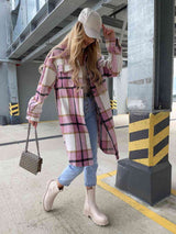Plaid Collared Neck Longline Shirt - Trendsi - Flyclothing LLC