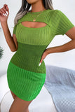 Color Block Cutout Short Sleeve Sweater Dress - Trendsi