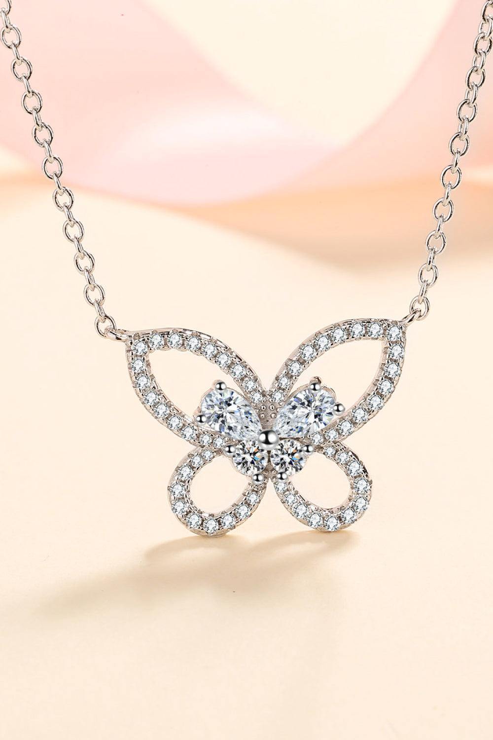 Moissanite Butterfly Pendant Necklace - Trendsi