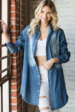 Veveret Pocketed Button Up Washed Denim Shirt - Trendsi - Flyclothing LLC