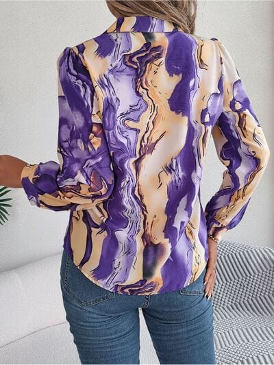 Printed Button Up Long Sleeve Shirt - Trendsi
