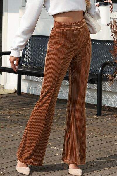 High Waist Corduroy Flare Pants - Trendsi - Flyclothing LLC