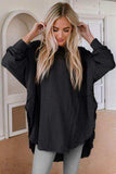 Contrast Texture Round Neck Long Sleeve Blouse - Trendsi - Flyclothing LLC
