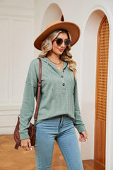 Half-Button Dropped Shoulder Hoodie - Trendsi