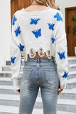Butterfly Distressed Dropped Shoulder Sweater - Trendsi - Flyclothing LLC