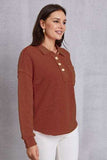 Quarter Button Dropped Shoulder Sweatshirt - Trendsi - Flyclothing LLC