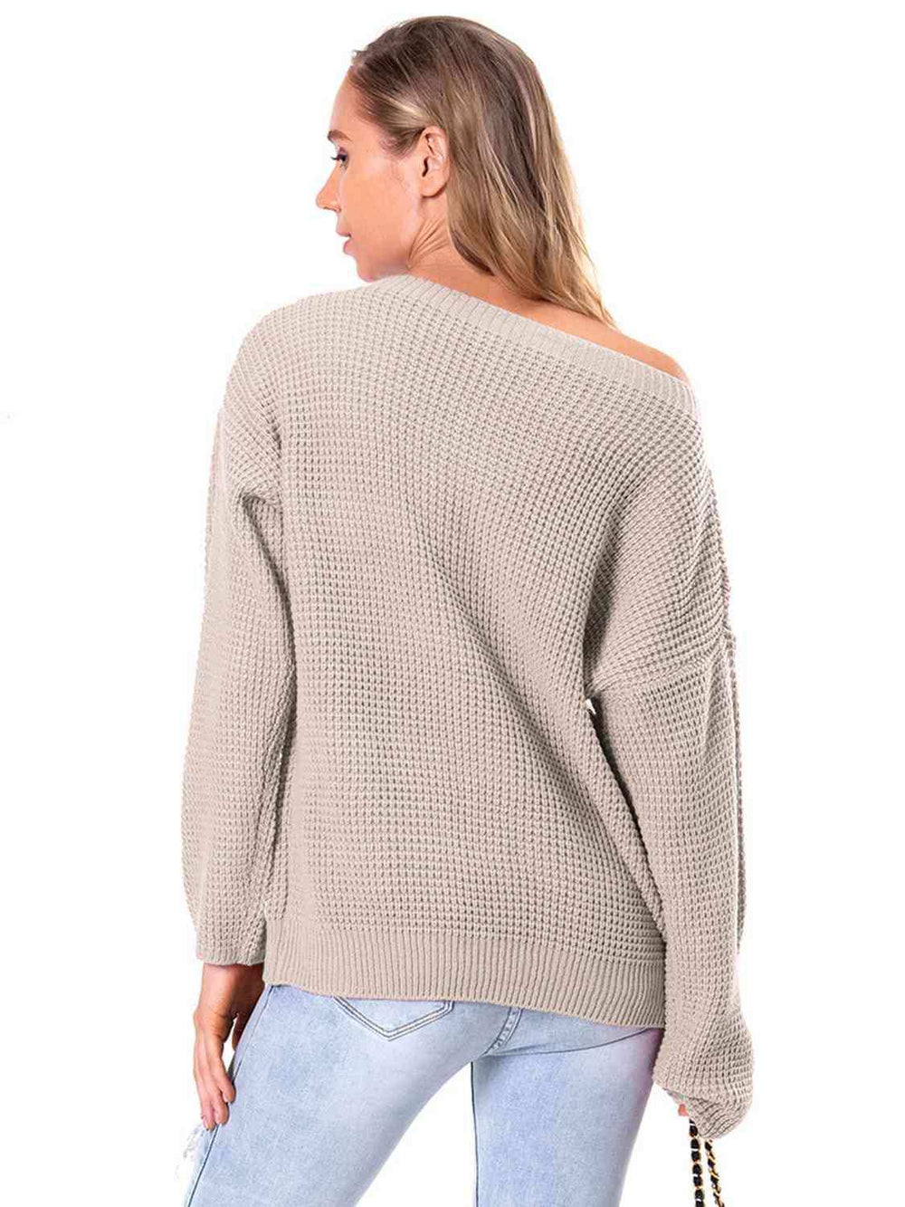 Boat Neck Drop Shoulder Long Sleeve Sweater - Trendsi - Flyclothing LLC