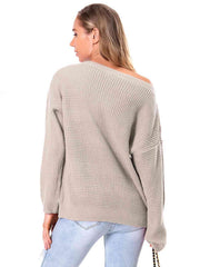 Boat Neck Drop Shoulder Long Sleeve Sweater - Trendsi