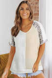 Leopard Color Block V-Neck Top - Trendsi