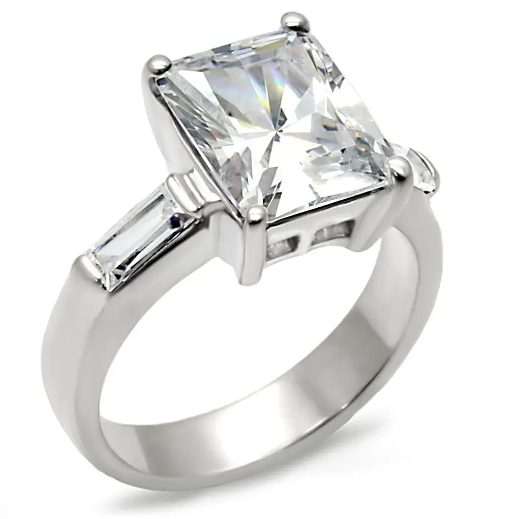 Alamode High-Polished 925 Sterling Silver Ring with AAA Grade CZ in Clear - Alamode - Flyclothing LLC