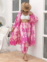 Printed Open Front Top and Pants Set - Trendsi - Flyclothing LLC