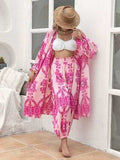 Printed Open Front Top and Pants Set - Trendsi - Flyclothing LLC