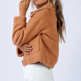 Long Sleeve Collared Neck Sherpa Jacket - Trendsi - Flyclothing LLC