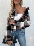 Plaid Button Up Drop Shoulder Cropped Jacket - Trendsi - Flyclothing LLC