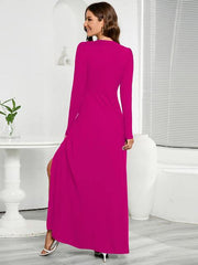 V-Neck Long Sleeve Split Dress - Flyclothing LLC
