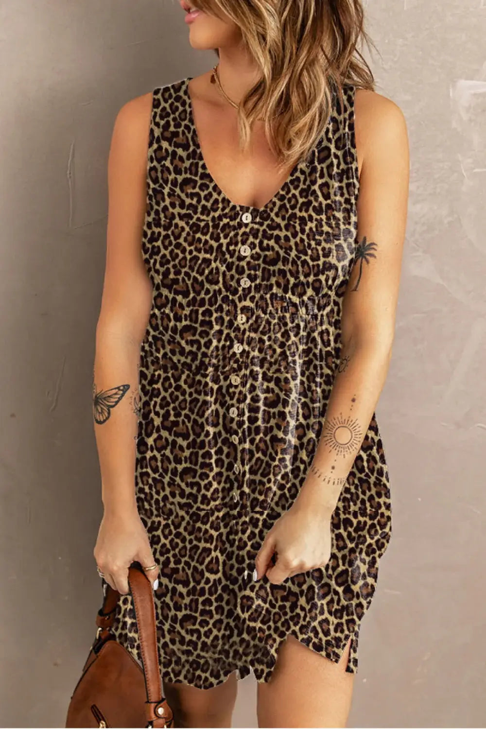 Double Take Printed Scoop Neck Sleeveless Buttoned Magic Dress with Pockets - Trendsi - Flyclothing LLC