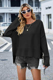 Round Neck Dropped Shoulder Slit Sweater - Trendsi - Flyclothing LLC