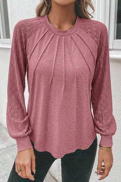 Heathered Round Neck Long Sleeve T-Shirt - Trendsi - Flyclothing LLC