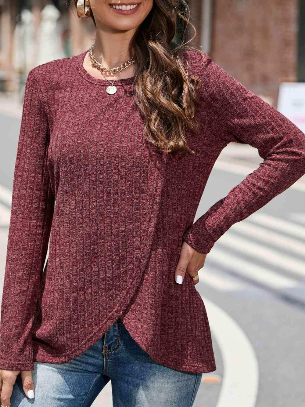 Round Neck Long Sleeve T-Shirt - Trendsi - Flyclothing LLC