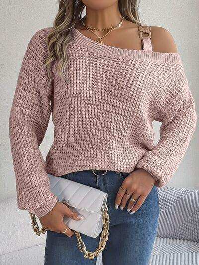 Asymmetrical Neck Long Sleeve Sweater - Trendsi - Flyclothing LLC