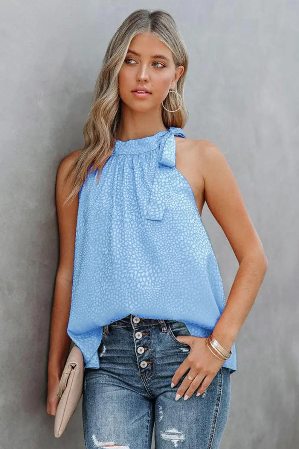 Printed Tied Grecian Neck Tank - Trendsi - Flyclothing LLC