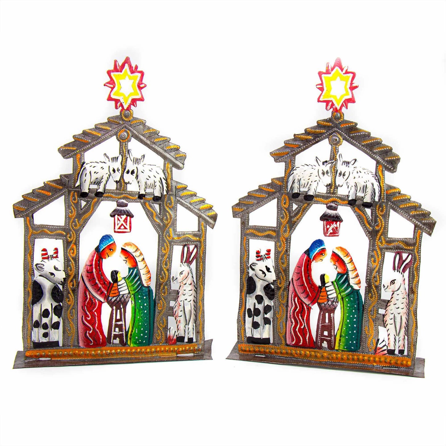 Haitian Metal Drum Tabletop Nativity with Barn Animals - Haitian Artisans - Flyclothing LLC