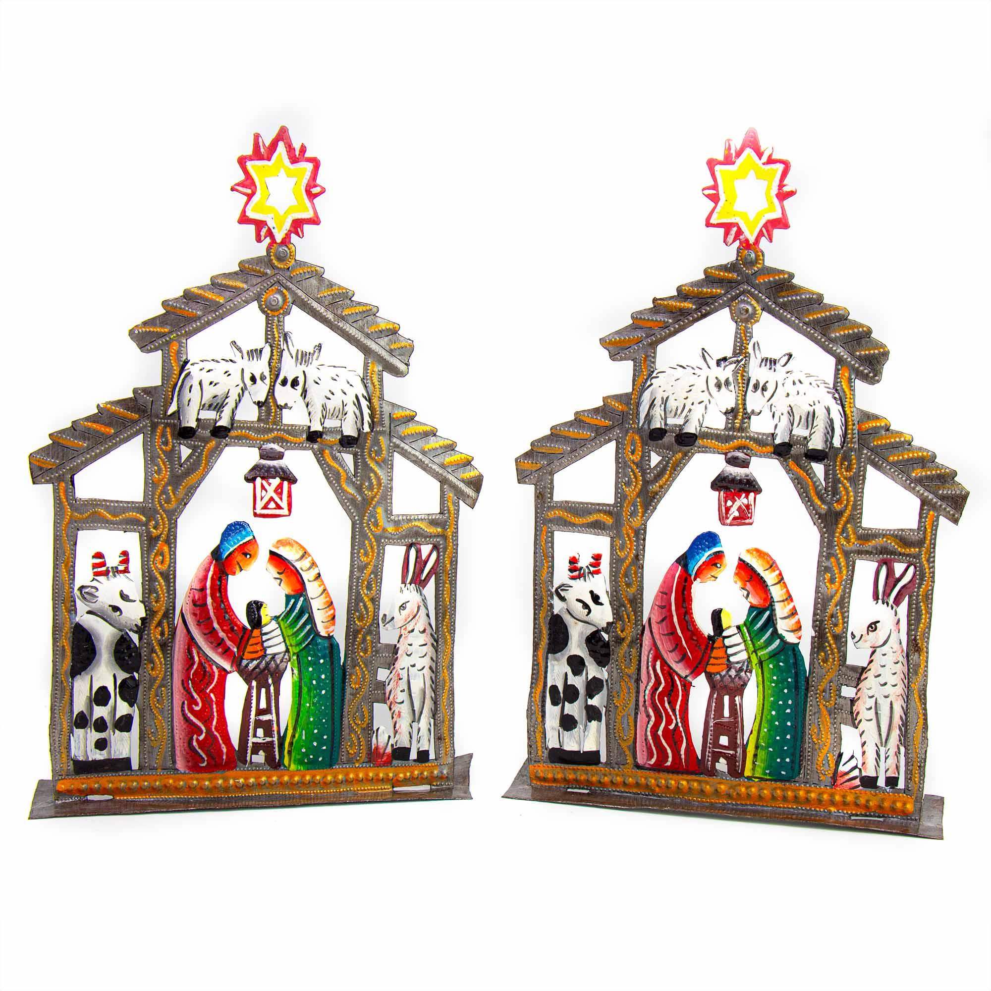 Haitian Metal Drum Tabletop Nativity with Barn Animals - Haitian Artisans - Flyclothing LLC