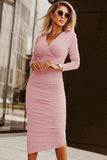Ruched Surplice Long Sleeve Midi Dress - Trendsi - Flyclothing LLC