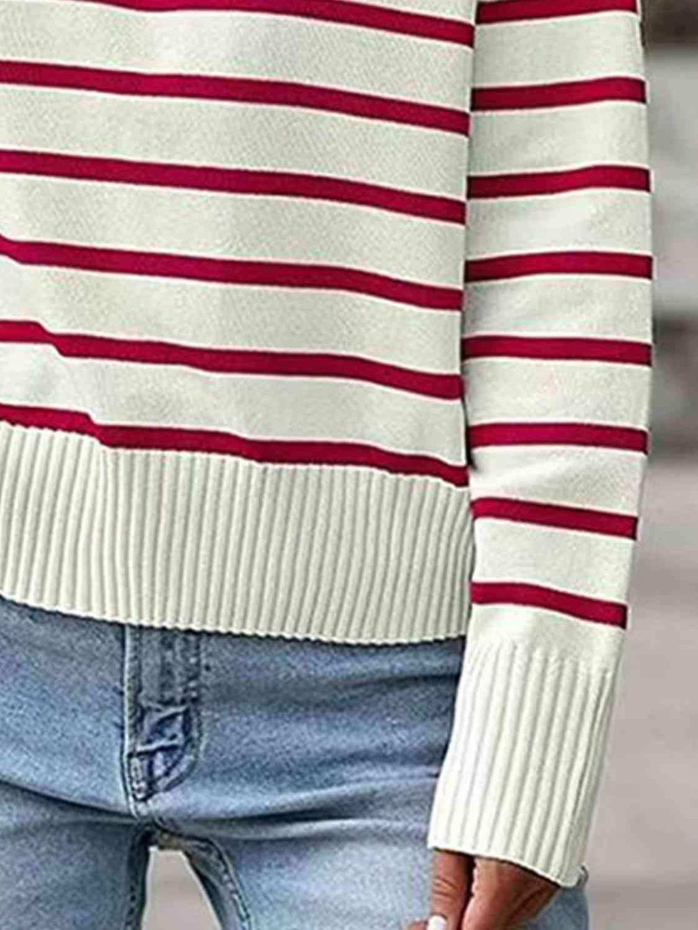 Striped Collared Neck Knit Top - Trendsi - Flyclothing LLC