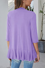 Open Front Ruffle Trim Cardigan - Trendsi
