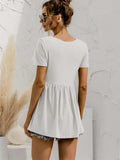 V-Neck Short Sleeve Babydoll Top - Trendsi - Flyclothing LLC