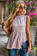 Dotted Frill Trim Sleeveless Tiered Top - Trendsi - Flyclothing LLC