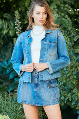 Veveret Button Up Raw Hem Denim Jacket - Trendsi - Flyclothing LLC