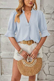 Notched Half Sleeve T-Shirt - Trendsi - Flyclothing LLC