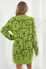 Bear Pattern Round Neck Sweater Dress - Trendsi