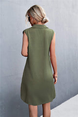 Buttoned Johnny Collar Sleeveless Dress - Trendsi - Flyclothing LLC