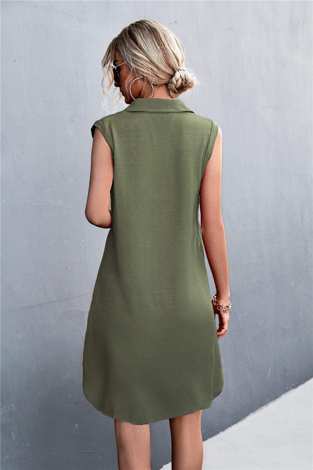 Buttoned Johnny Collar Sleeveless Dress - Trendsi - Flyclothing LLC
