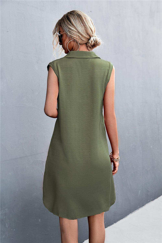 Buttoned Johnny Collar Sleeveless Dress - Trendsi - Flyclothing LLC