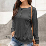 Quarter Button Dropped Shoulder Blouse - Trendsi - Flyclothing LLC