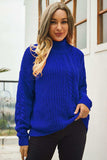 Cable-Knit Turtle Neck Long Sleeve Sweater - Trendsi - Flyclothing LLC